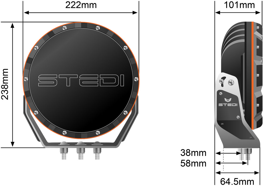 Stedi Type-X Sport 8.5 Inch LED driving light dimensions