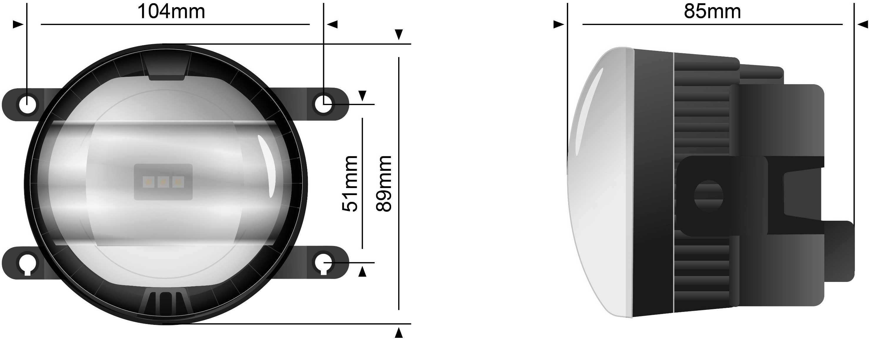 STEDI Universal Type A LED Fog Light Conversion Kit dimensions