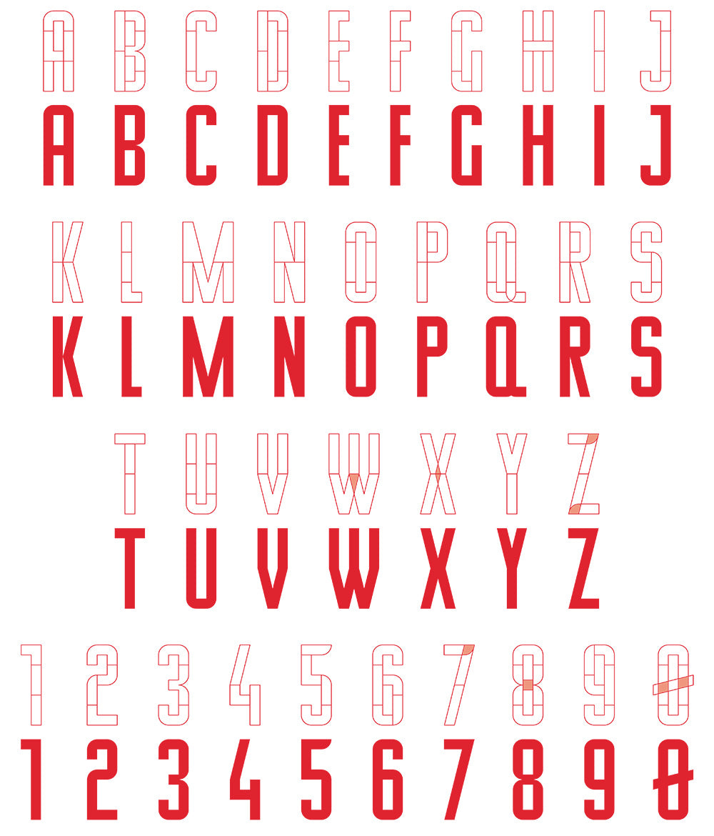 A view of a TypeBook page showing the templates on how to construct each letter of the alphabet.