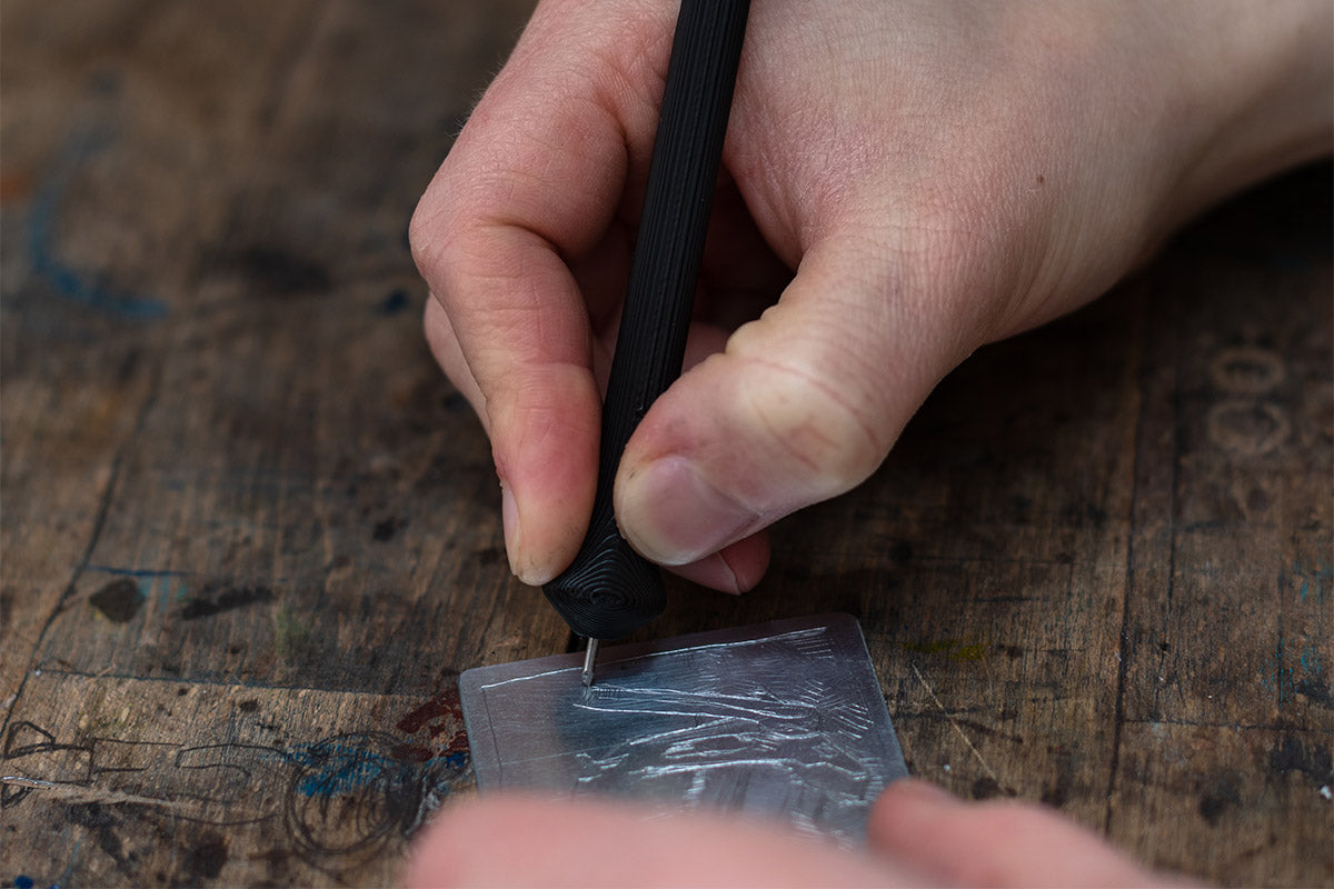 Using a Drypoint Tool to Scratch Into the Plate