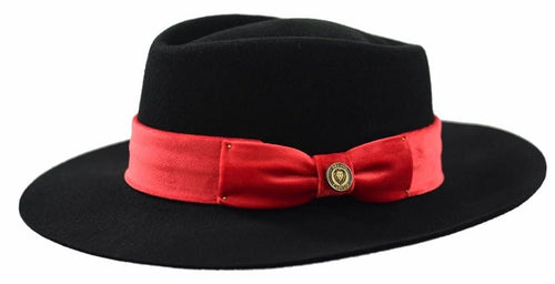 Mens Black with Red Bottom Hat Fedora Fine Wool Bruno PR-300