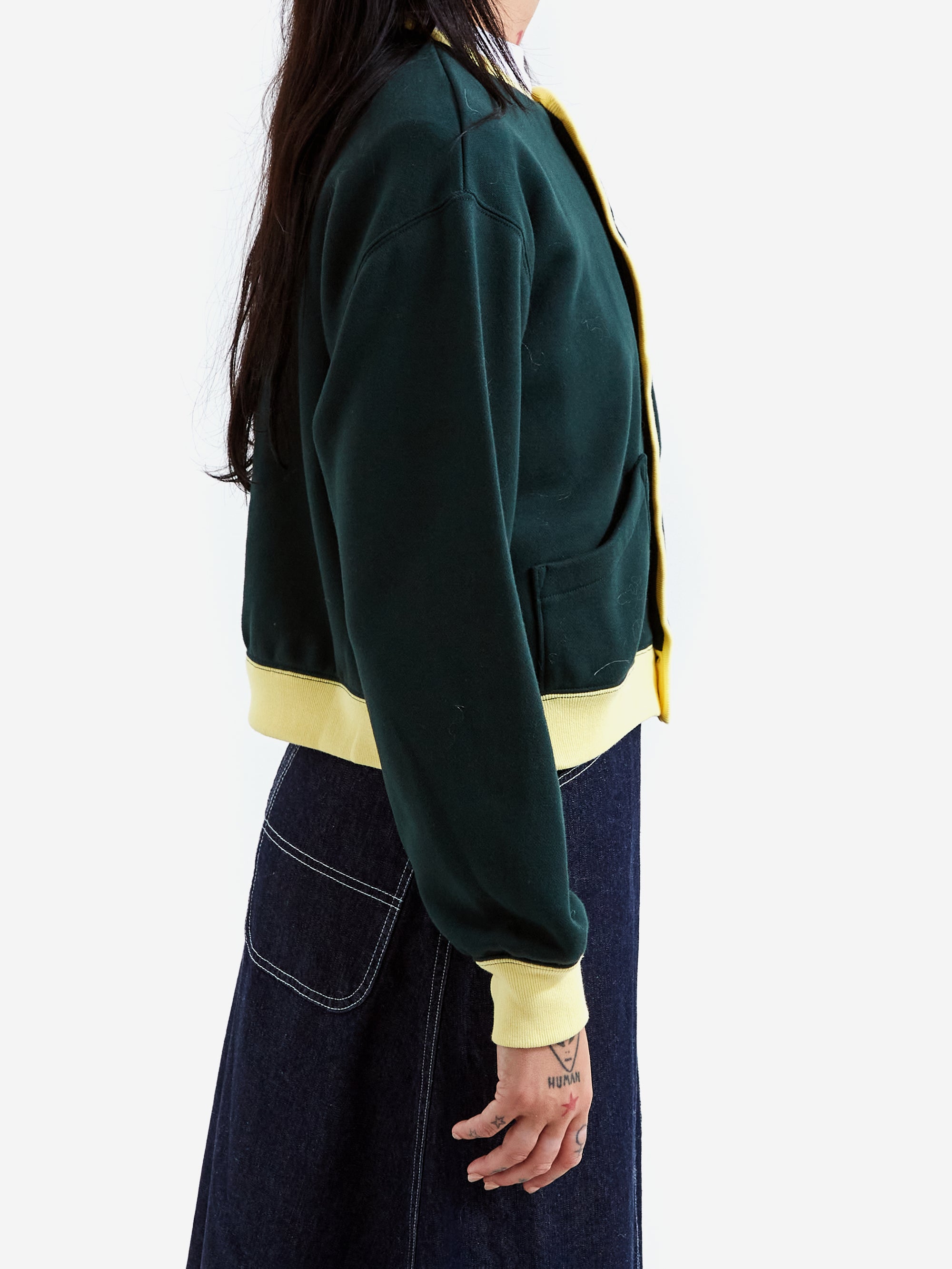 Beams Boy 2 Tone Sweat Cardigan - Dark Green