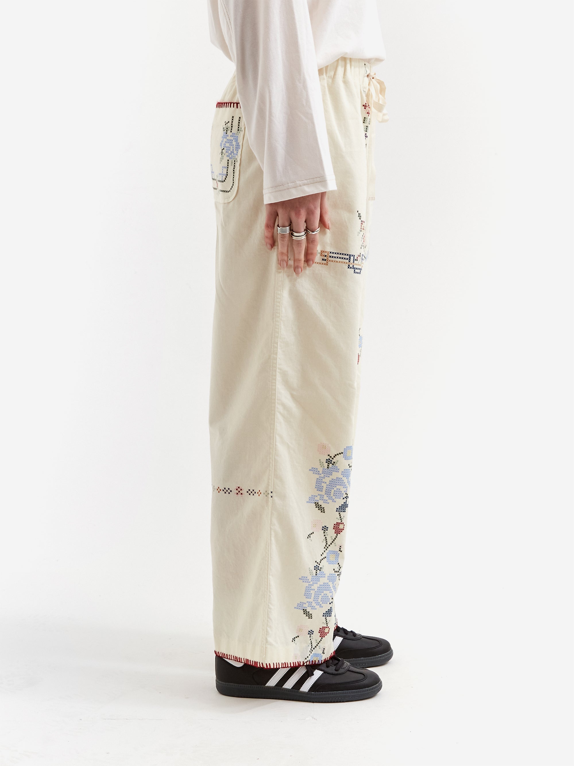 Beams Boy Cross Stitch Print Pants - Ivory