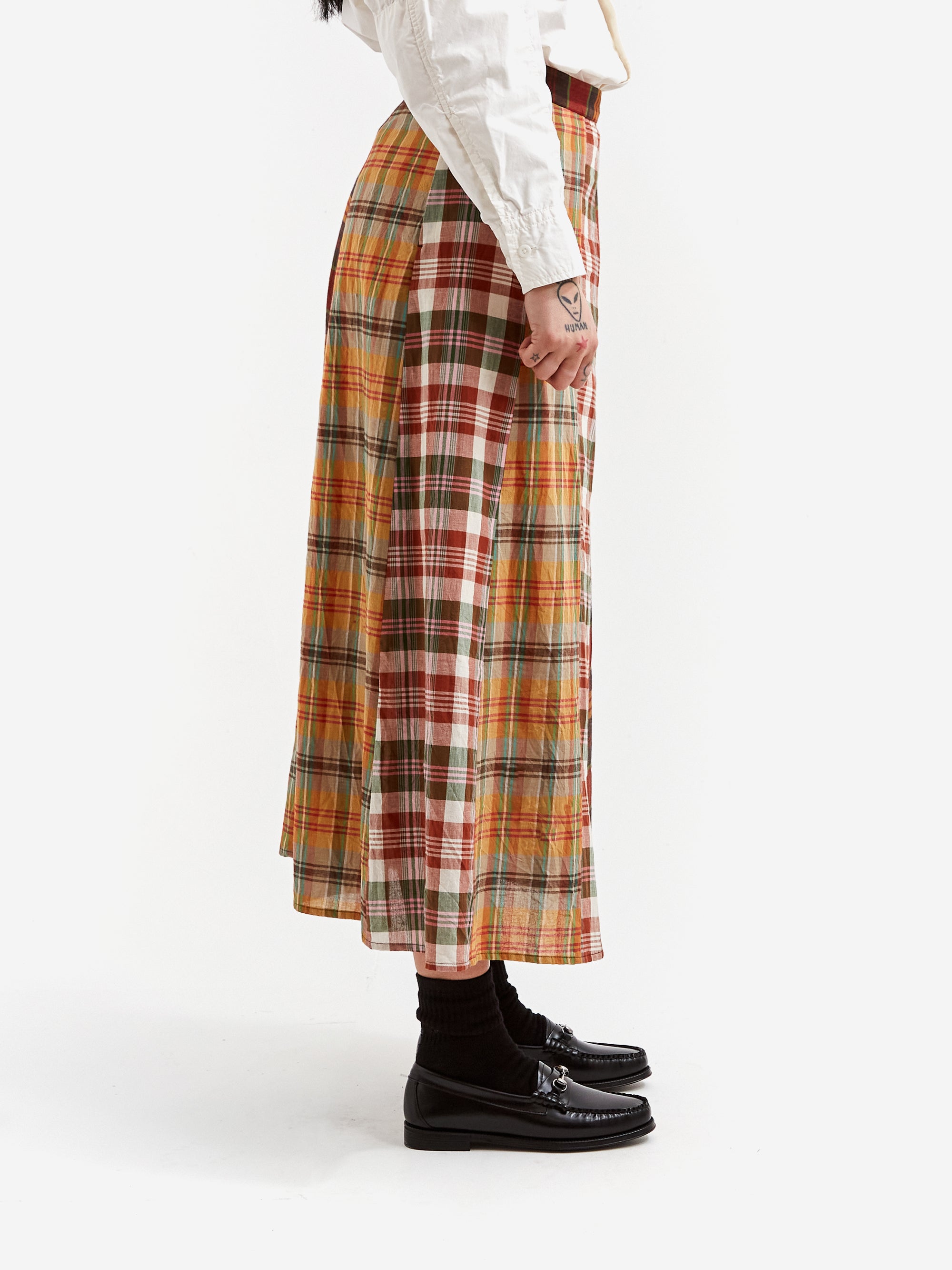 Beams Boy Madras Check Crazy Skirt - Brown