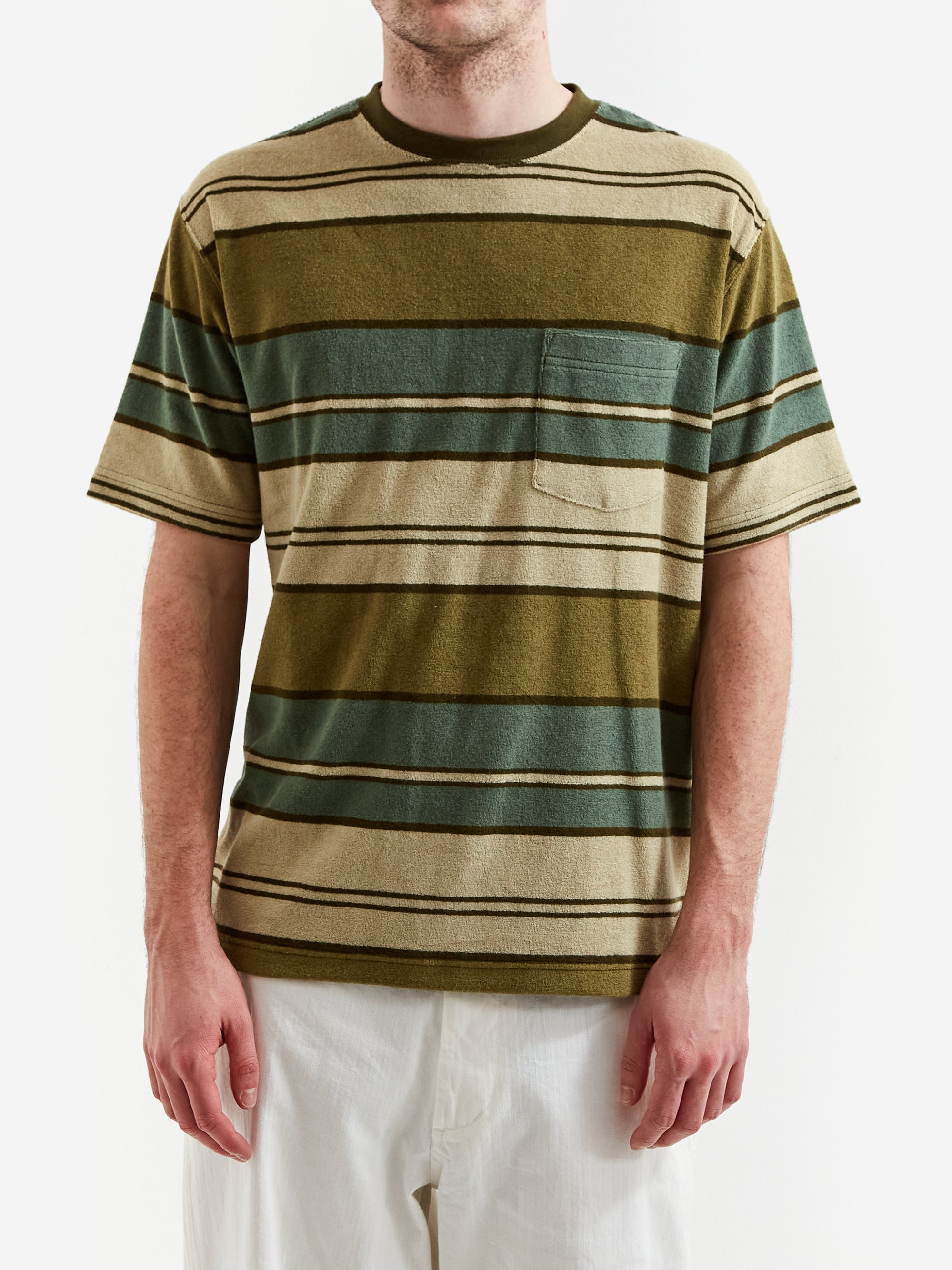 Beams Plus Pile Stripe Pocket T-Shirt - Olive