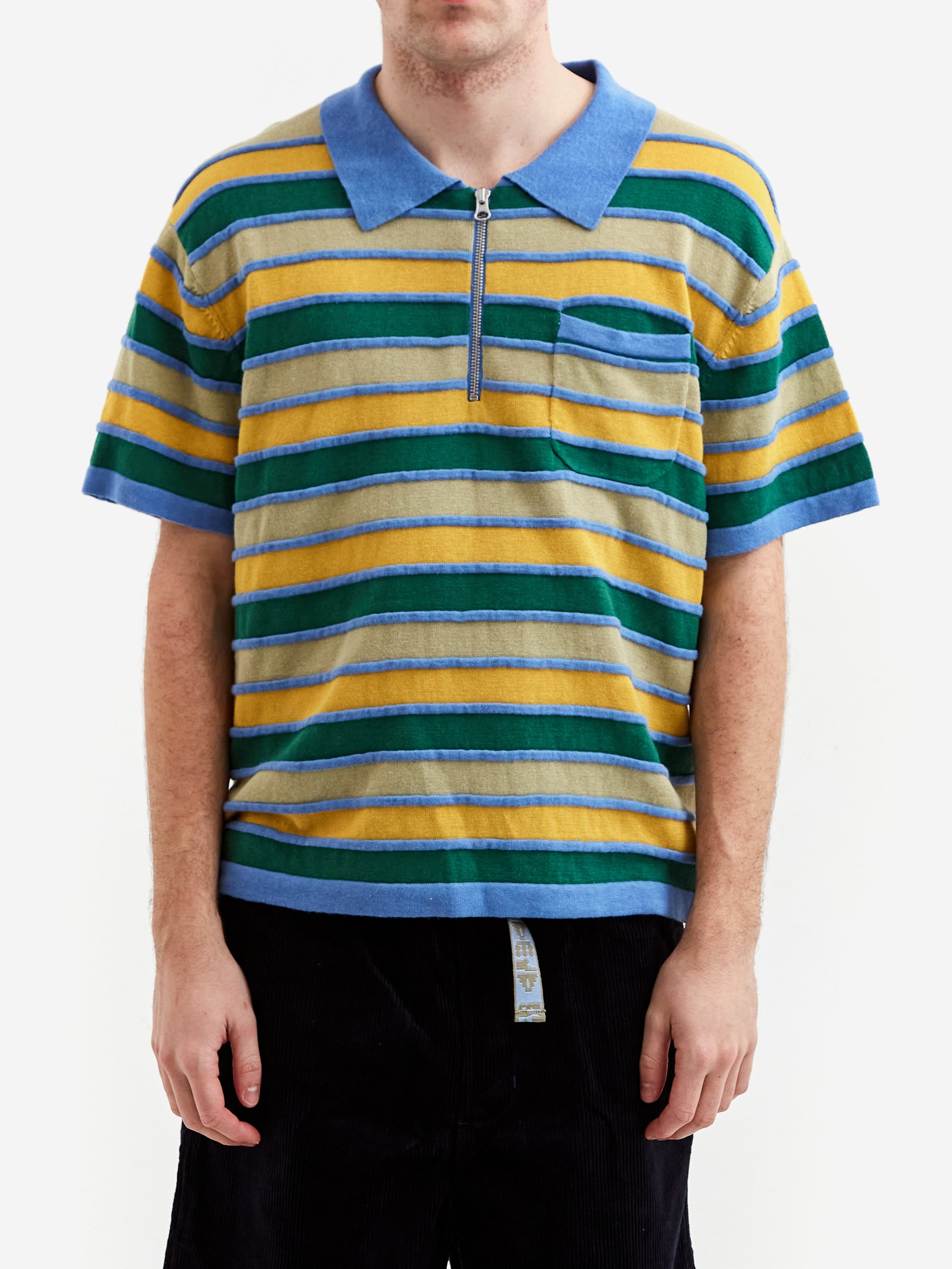 Brain Dead Lifted Stripe Half Zip Shirt - Yellow Multi