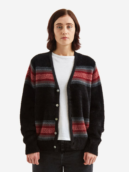 STUSSY STRIPE SHAGGY CARDIGAN ブラック 海外L-