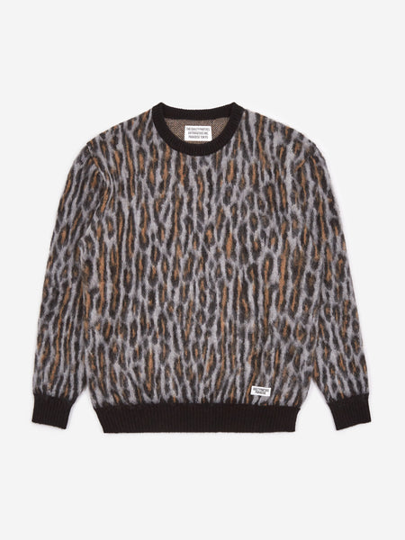 Wacko Maria Leopard Mohair Crew Neck Sweater Type-2 - Grey