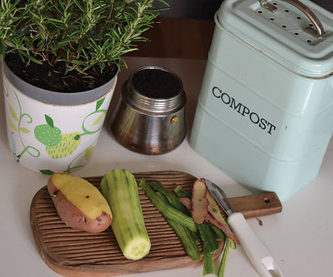 compost bin and vegetable peels