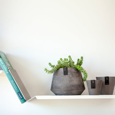 Plastic free, waterproof paper plant pot. In a concrete grey colour