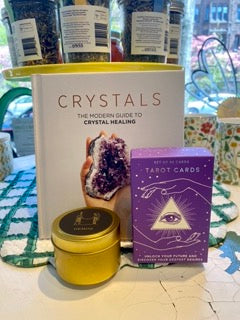Picture of Gemini Themed Gift Set - Crystals Guide Book, Gemini Candle, and Tarot Cards