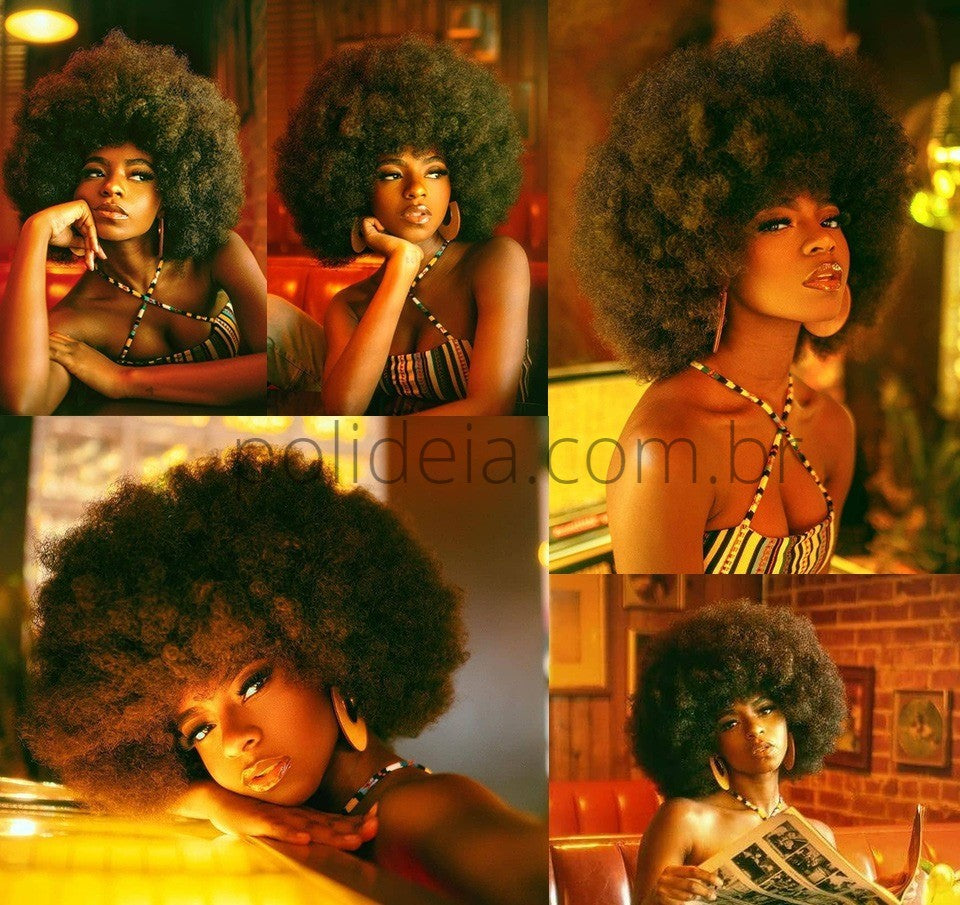 compre Peruca Afro Encaracolada - Estilo e Conforto dos Anos 70 para Mulheres Negras. Polideia