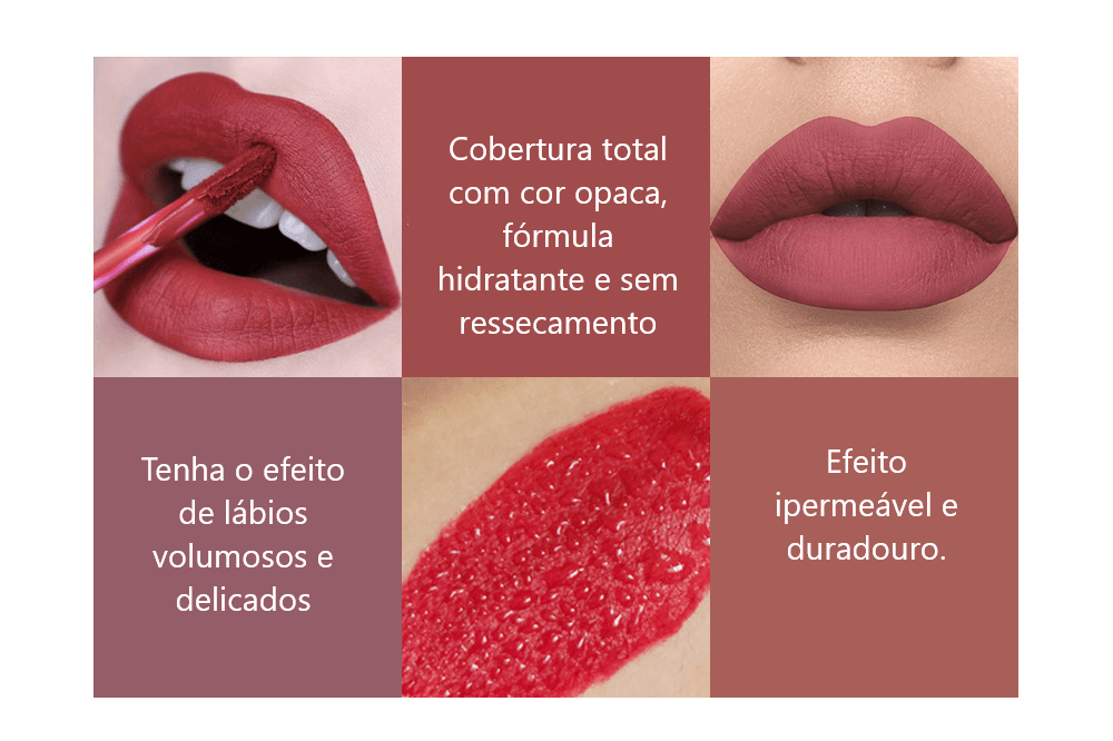 Desfrute de lábios perfeitos com o Batom Matte de Longa Duração. À prova d'água e cores vibrantes para sua beleza durar