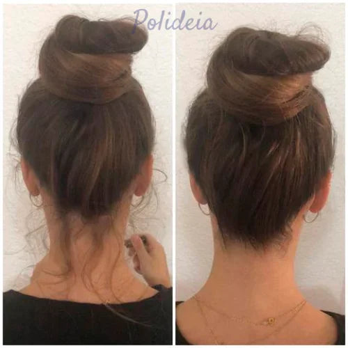 bastão finalizador de cabelo com gel transparente na ampola e um cabelo liso e brilhante ao fundo