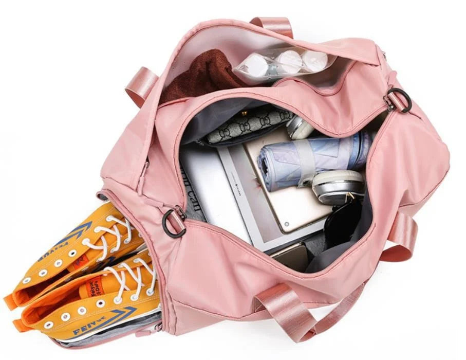 Bolsa de academia feminina impermeável, compartimento para sapatos e zíper resistente