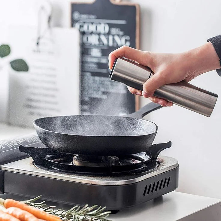 Borrifador De Azeite e Óleo INOX: precisão e economia. Ideal para temperar e cozinhar. Aço inoxidável de qualidade.