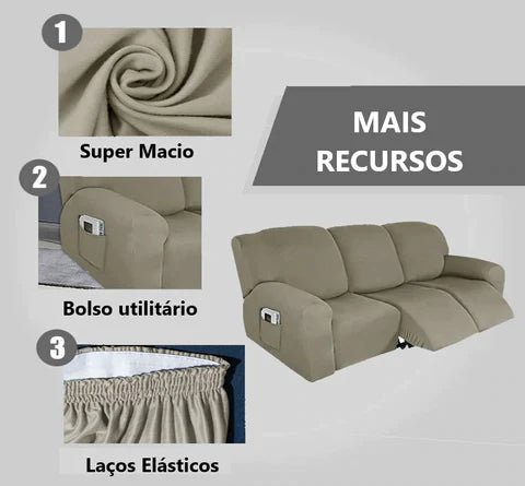 Capa de Sofá Reclinável Spandex - Proteção resistente a manchas, líquidos e arranhões. Conforto duradouro e fácil lavagem. Escolha inteligente para seu sofá.