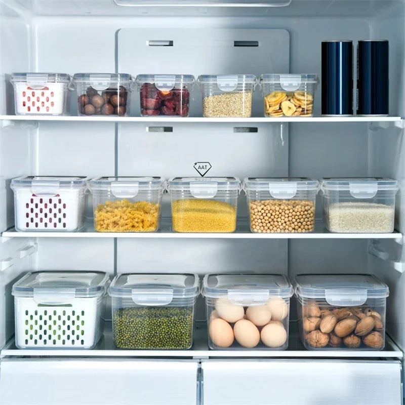 Organizador de Geladeira 2 em 1: Maximiza espaço e mantém frescor dos alimentos. Ideal para uma geladeira organizada e eficiente.