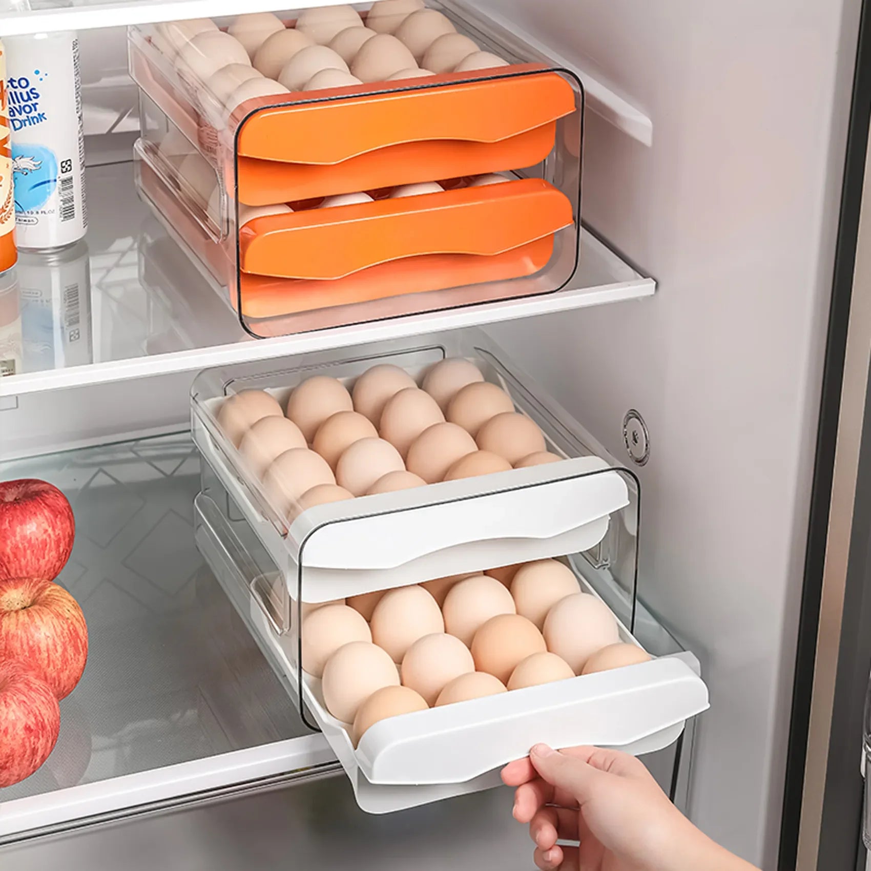 Organizador de Ovos: Prático, transparente e empilhável para 32 ovos. Otimize sua geladeira com estilo e organização