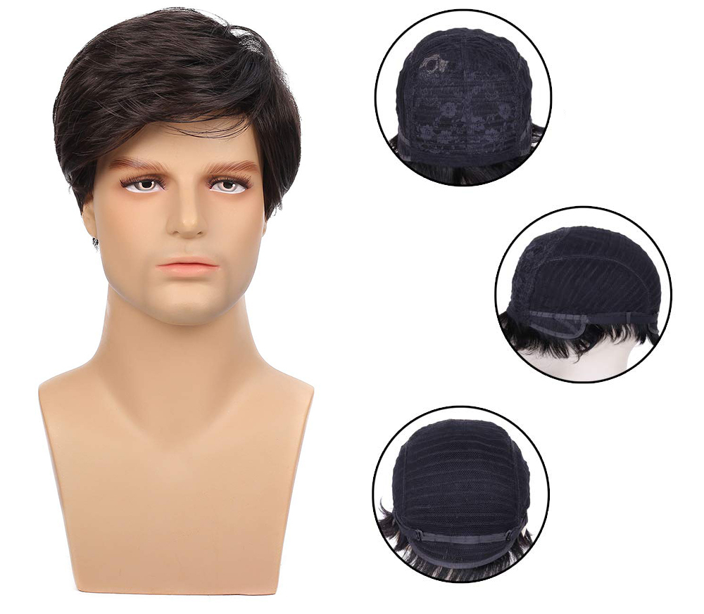 Polideia Comprar melhor Peruca Masculina de Cabelo castanho Curto barato