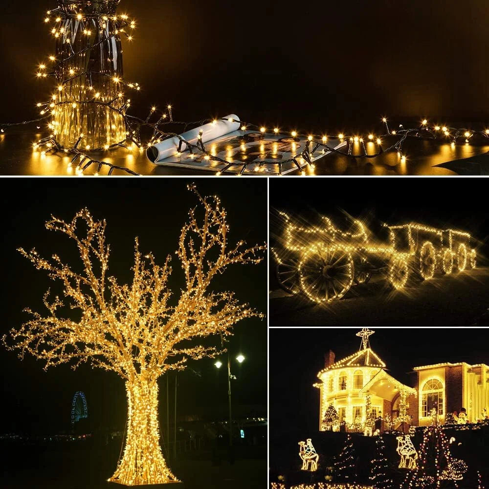 Guirlanda LED Fairy 100M Quntis: Iluminação Branca Quente, Segura e Versátil para Decoração Natalina e Eventos Especiais