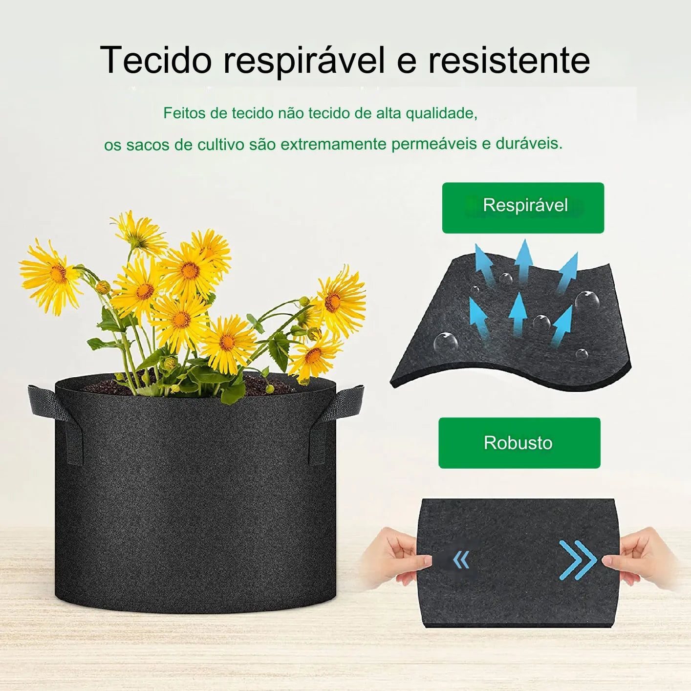 Cultive plantas saudáveis com o Vaso de Feltro Tecido para Cultivo. Design respirável para crescimento rápido. Durável e reutilizável