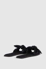 Load image into Gallery viewer, Black eco-satin bow sandals