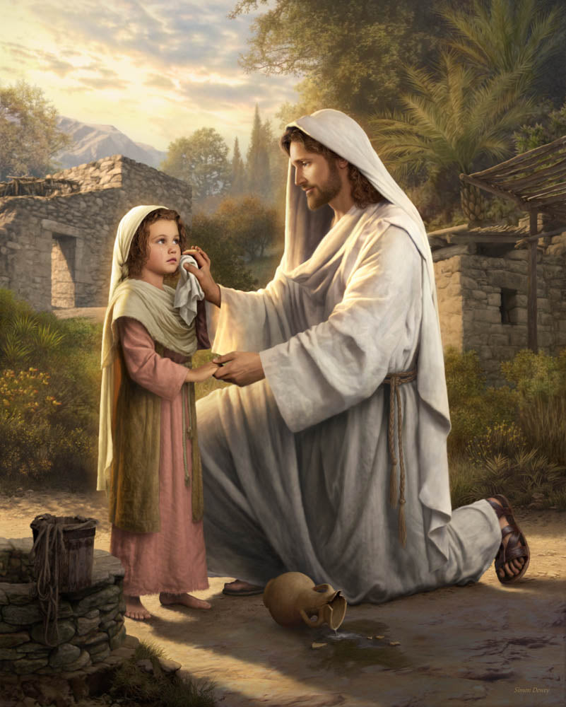 Jesus comforting a little girl, offering solace and hope. Ideal Christian bereavement gift, providing comfort in times of grief.