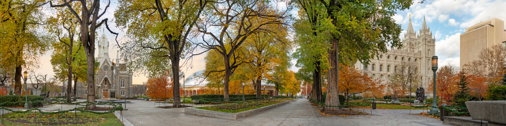 Temple Square at Salt Lake City featured beautiful fall leaves