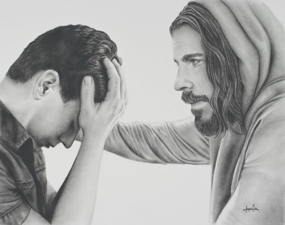 Two sketches of Jesus on paper, offering comfort in times of grief. Ideal Christian bereavement gift.