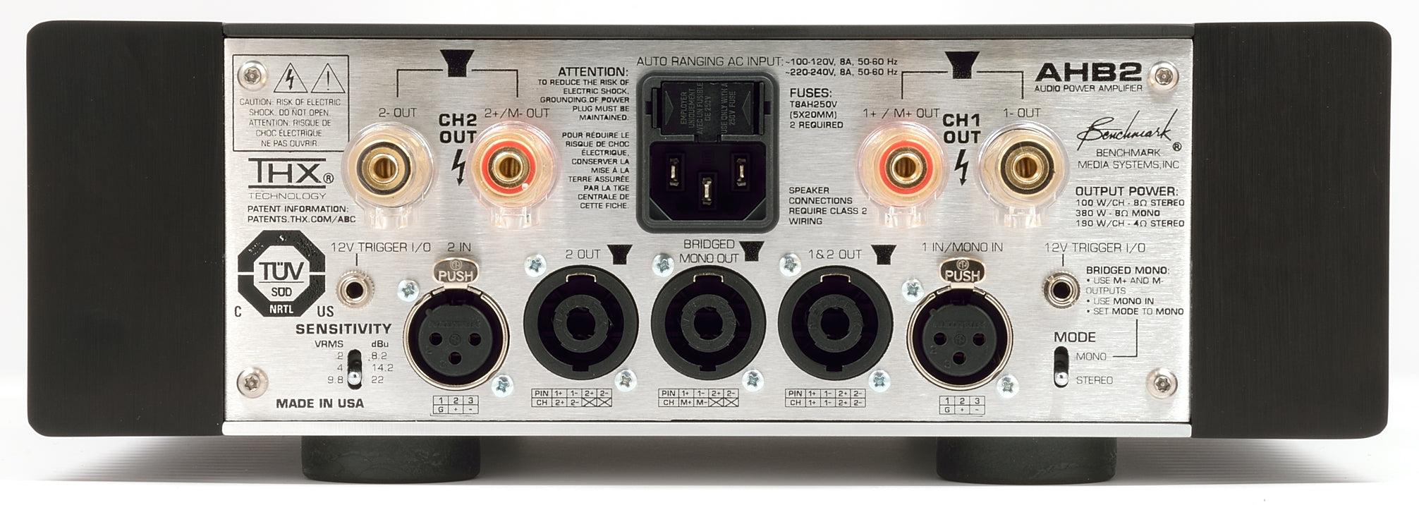 Benchmark AHB2 Power Amplifier - Rear Panel