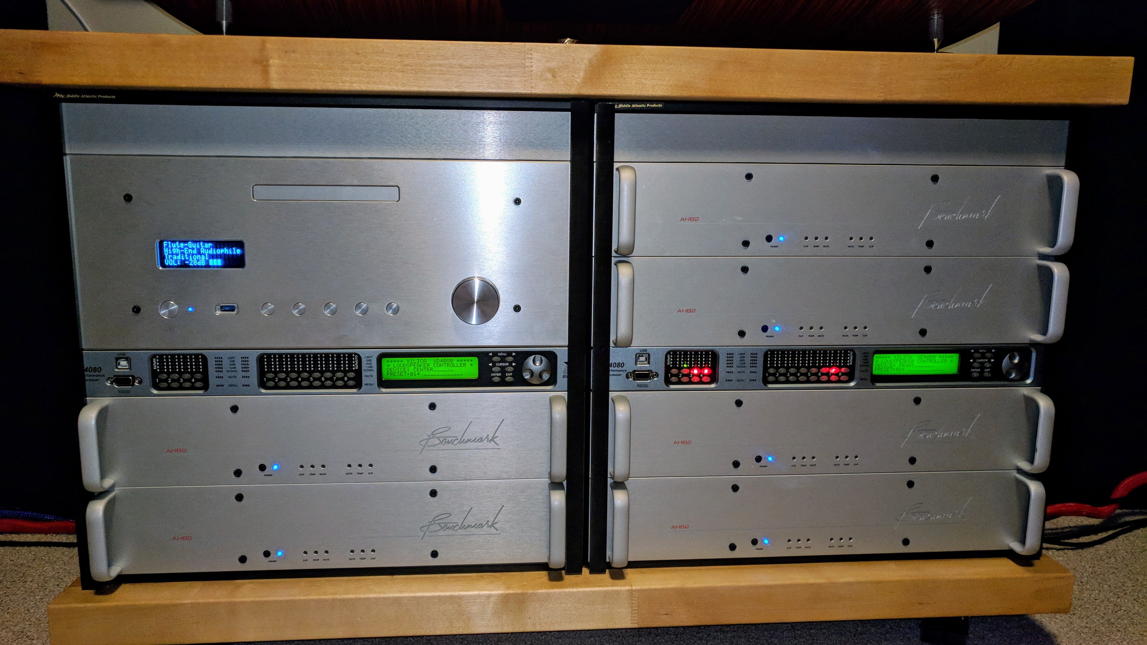 Home Theater Rack with 6 Benchmark AHB2 Power Amplifiers