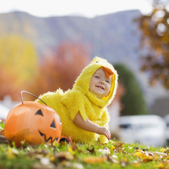Toddler, baby in Halloween costume, baby trick or treating, Bundle of Joy Box Halloween tips