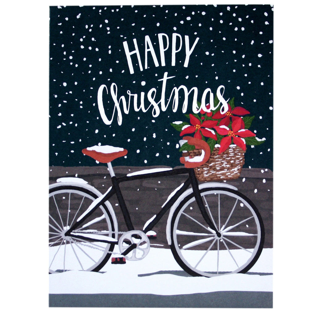 Poinsettia Bicycle Christmas Card  Merry Christmas Cards 