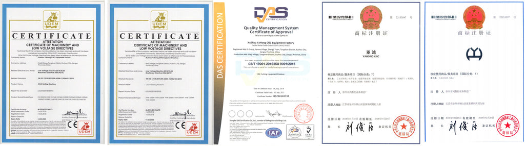 cnc plasma cutting machine certificates