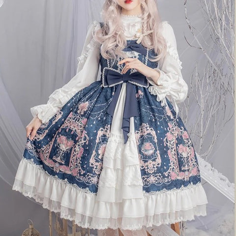 Double ribbon front lace lolita jumper skirt