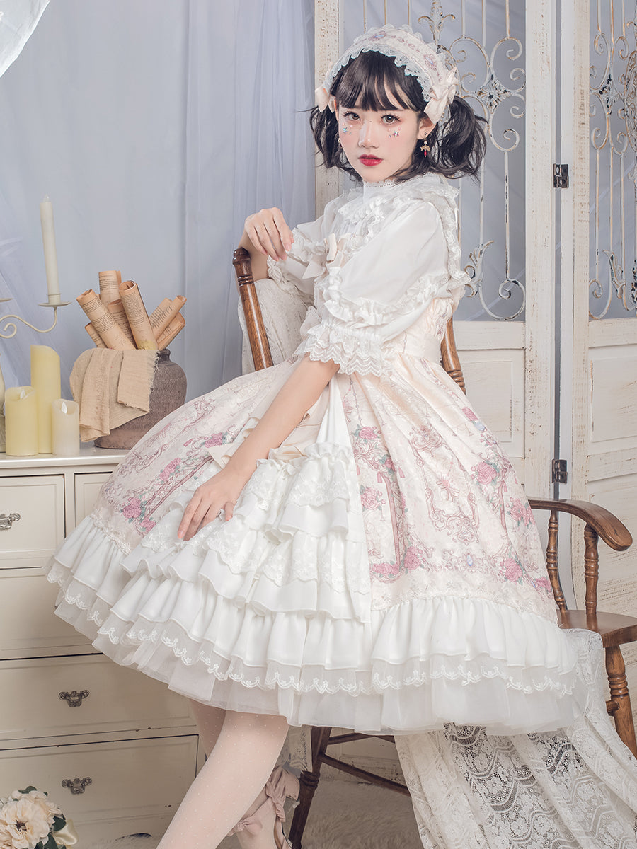 Double Ribbon Front Lace Lolita Jumper Skirt#N# – ロリータファッション通販RonRon