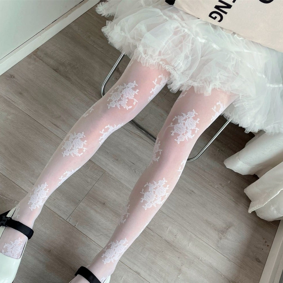classical flower print stockings – ロリータファッション通販RonRon