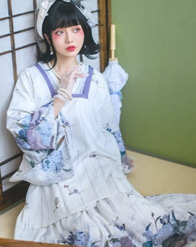 Japanese-style Lolita Michiyuki-style jacket with hydrangea pattern ...
