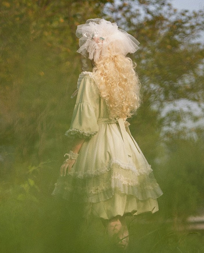 妖精風 淡いモスグリーン ロリータ ドレス ロリータファッション通販ronron
