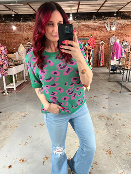 Leopard Knit Top - Green