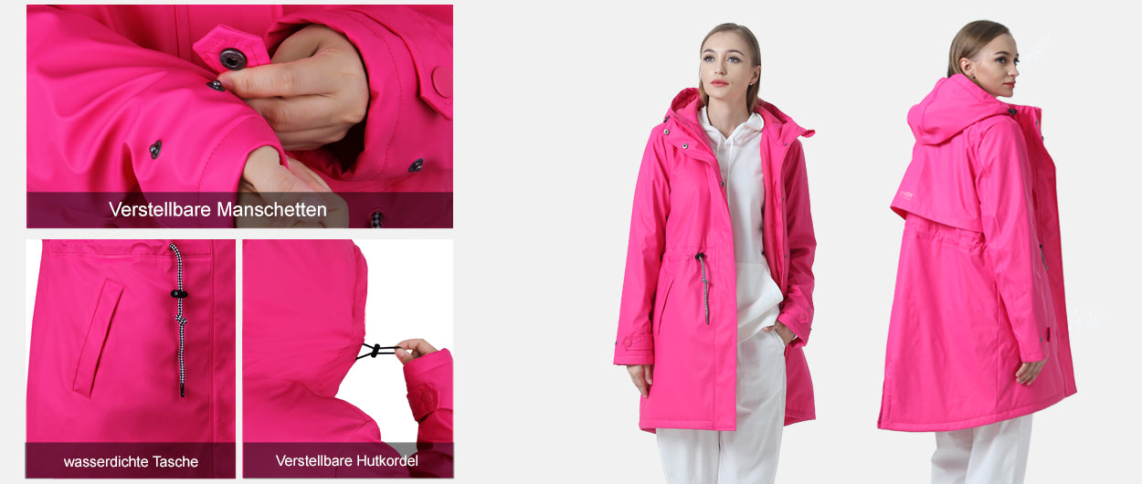 Detailed view of the rain jacket for comfort and aesthetics