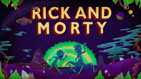 Rick and Morty running. Colorful wallpaper.