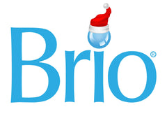 Logotipo de Brio con gorro de Papá Noel en gota de agua