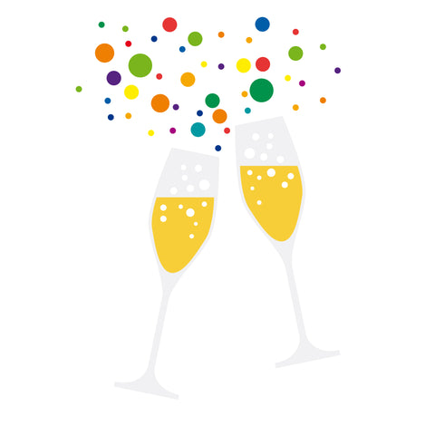 Illustration of two champagne glasses clinking together