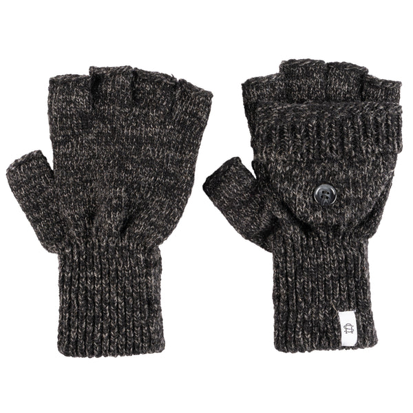 Ragg Wool Convertible Fingerless 'Glomitt' - Grey Tweed With Black