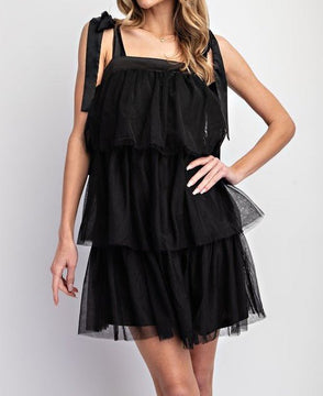 The Bianca Dress: Black Tulle Mini Dress