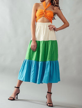 The Saddle Dress- Color Block Midi Dress
