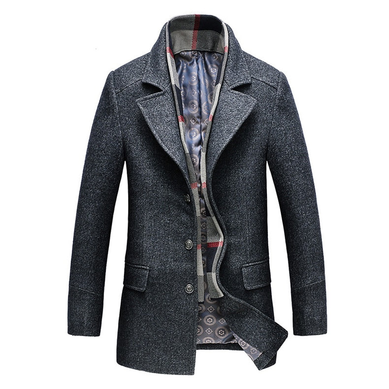2019 Winter Men's Casual Wool Trench Coat Fashion Business Long Thicke ...
