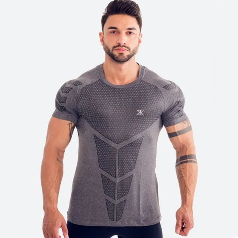 New Men Fitness Bodybuilding Skinny T-shirt Short sleeve Compression Q ...